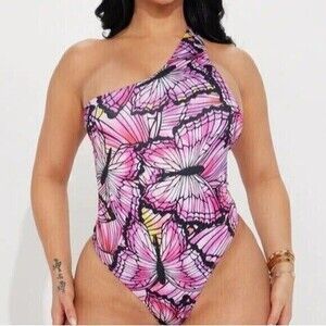 Butterfly One Shoulder Purple and Pink Bodysuit Size Small RefN10